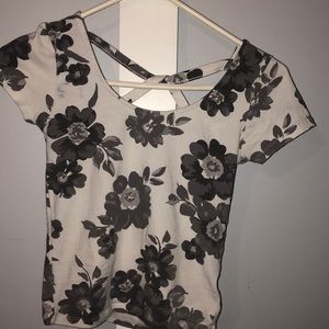 White crop top with grey flowers
